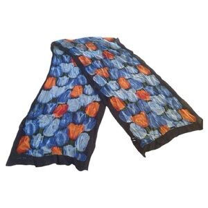 Vintage Elegant Tulip Silk Scarf Hand Painted. Art to Wear. 14.5X60inch